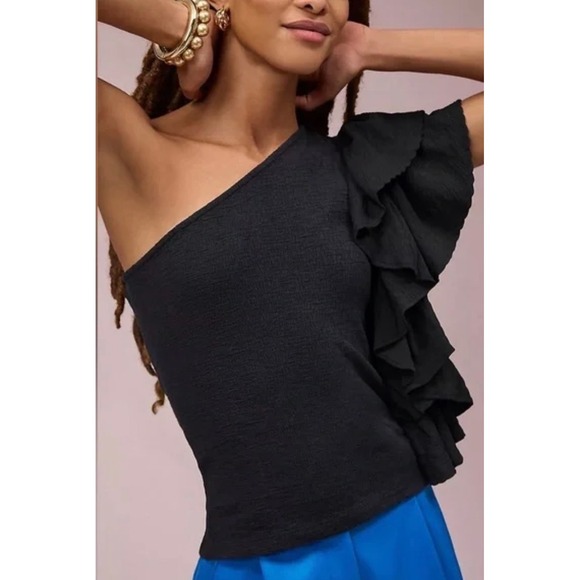 Anthropologie Tops - By Anthropologie Ruffled One-Shoulder Top Size Small NWT